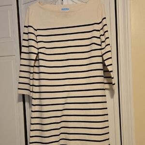 J. McLaughlin Cream and Black Striped Long Sleeve Dress